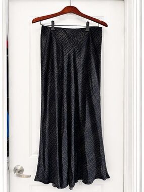 Zara Black Satin Jacquard Midi Slip Skirt